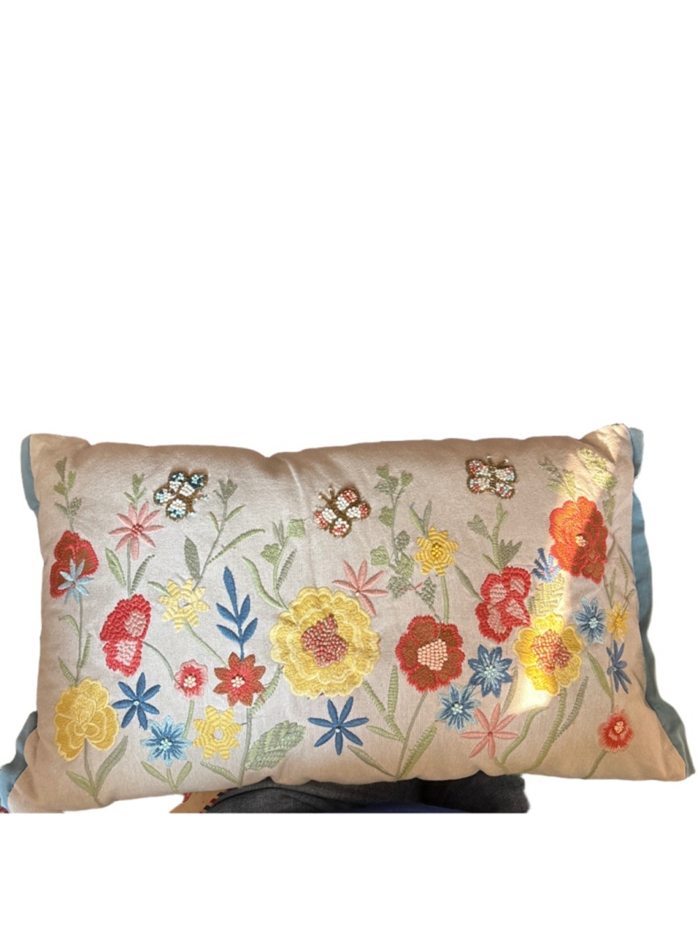Pier 1 Floral Embroidered Accent Pillow One Size Beige Red - Picture 1 of 6